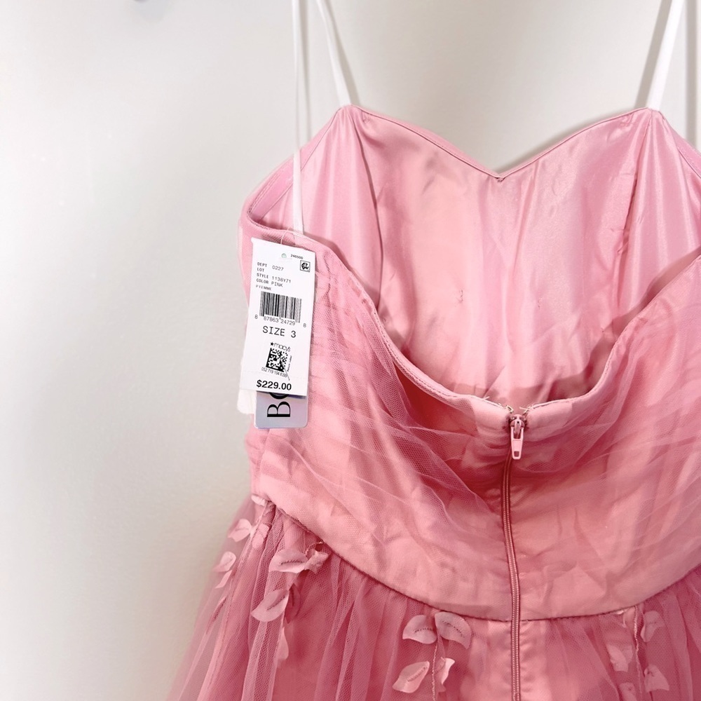 BCX Juniors' 3D Floral Ruched Strapless Gown, evening dress size 3 pink New - Picture 12 of 16